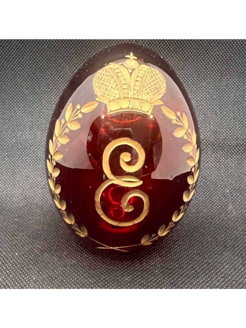 Russian imperial revival Ruby glass egg monogram E cut glass gold gilt - Picture 8 of 10